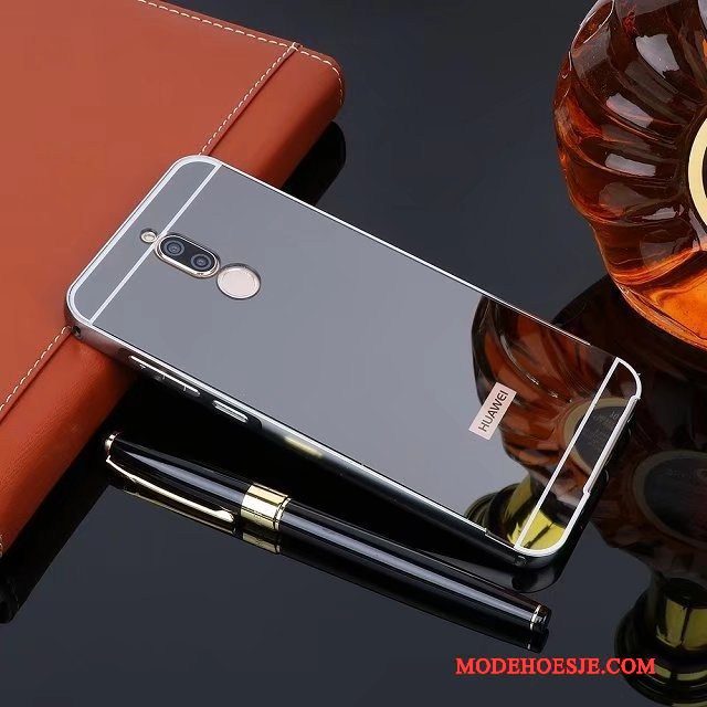 Hoesje Huawei Mate 10 Lite Metaal Spiegeltelefoon, Hoes Huawei Mate 10 Lite Bescherming Zilver Achterklep