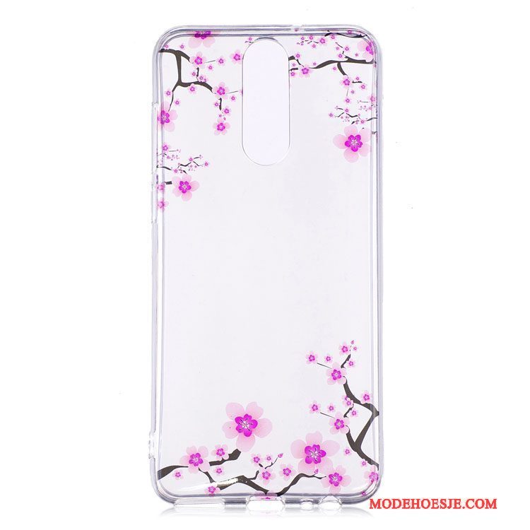 Hoesje Huawei Mate 10 Lite Spotprent Telefoon Purper, Hoes Huawei Mate 10 Lite Siliconen Hanger Anti-fall