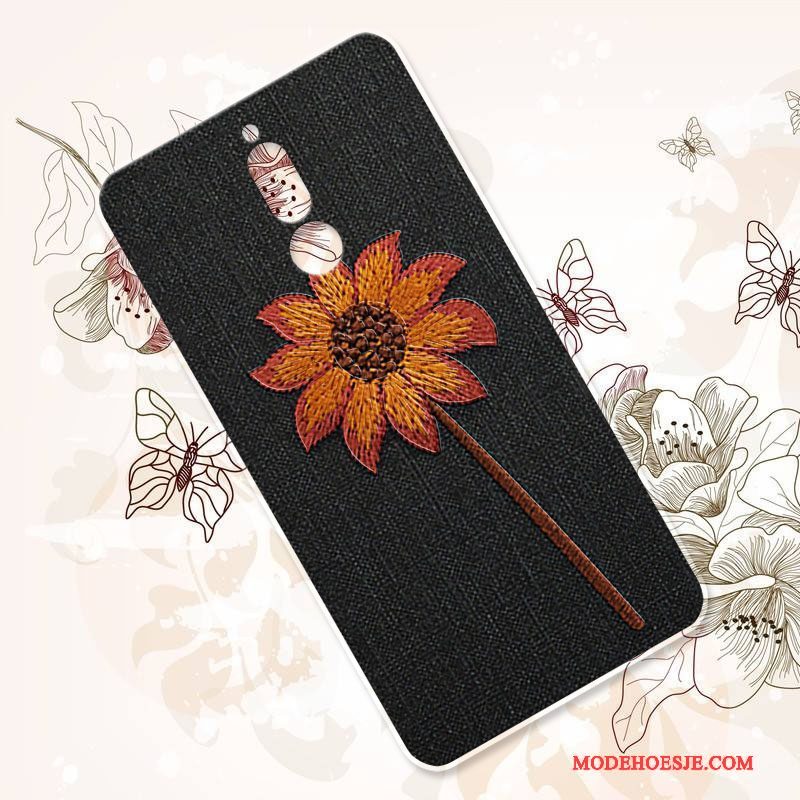 Hoesje Huawei Mate 10 Lite Zacht Anti-fall Bloemen, Hoes Huawei Mate 10 Lite Siliconen Zwarttelefoon