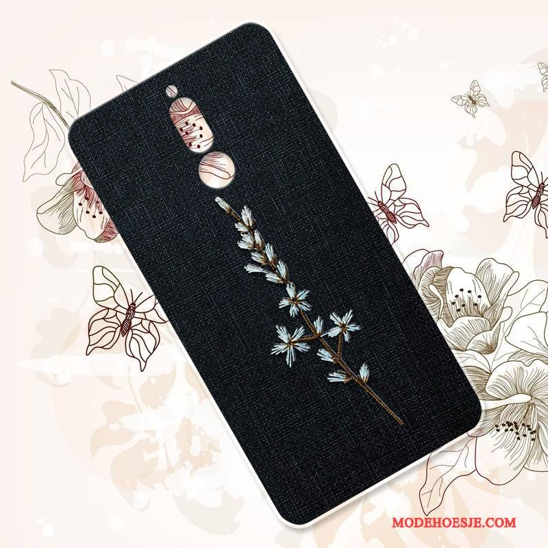 Hoesje Huawei Mate 10 Lite Zacht Anti-fall Bloemen, Hoes Huawei Mate 10 Lite Siliconen Zwarttelefoon