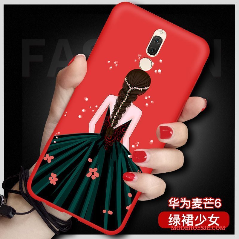 Hoesje Huawei Mate 10 Lite Zacht Hanger Rood, Hoes Huawei Mate 10 Lite Spotprent Telefoon