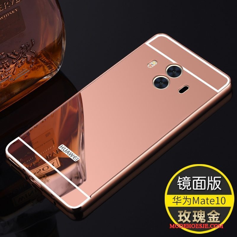 Hoesje Huawei Mate 10 Metaal Anti-fall Omlijsting, Hoes Huawei Mate 10 Bescherming Roze Spiegel