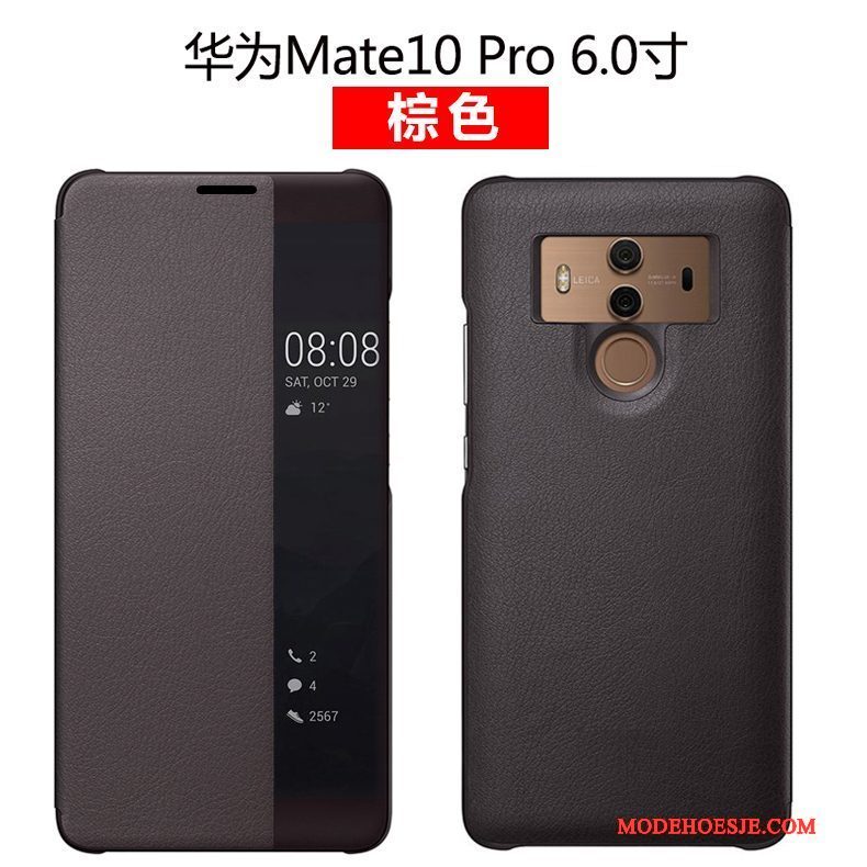 Hoesje Huawei Mate 10 Pro Bescherming Groentelefoon, Hoes Huawei Mate 10 Pro Leer