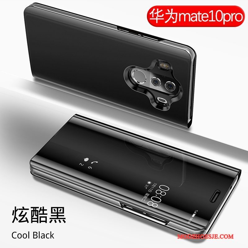 Hoesje Huawei Mate 10 Pro Bescherming Telefoon Spiegel, Hoes Huawei Mate 10 Pro Leer Goud Anti-fall