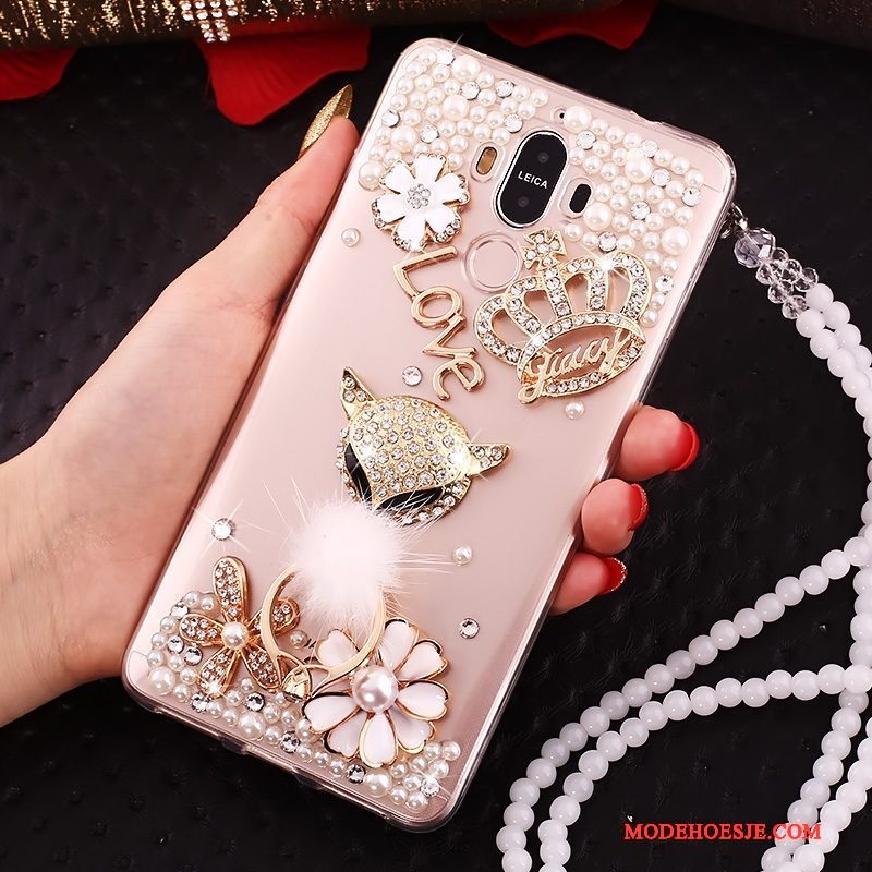 Hoesje Huawei Mate 10 Pro Strass Doorzichtig Rood, Hoes Huawei Mate 10 Pro Telefoon