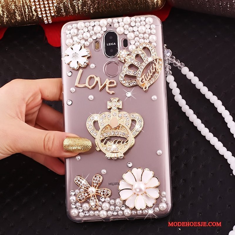 Hoesje Huawei Mate 10 Pro Strass Doorzichtig Rood, Hoes Huawei Mate 10 Pro Telefoon