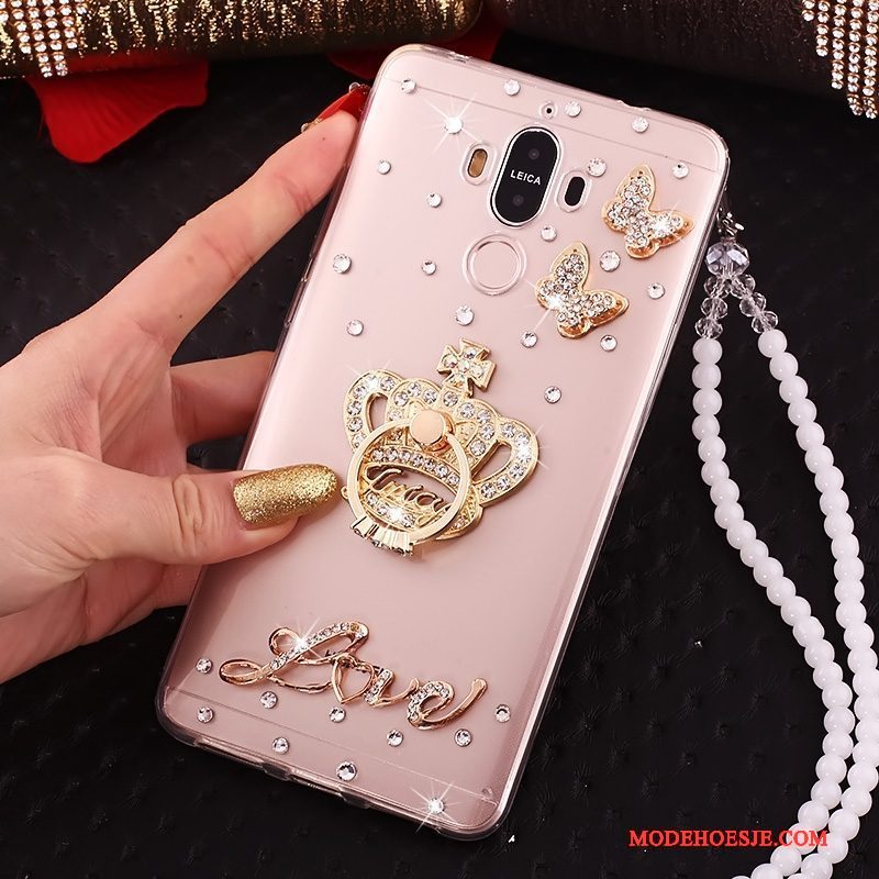 Hoesje Huawei Mate 10 Pro Strass Doorzichtig Rood, Hoes Huawei Mate 10 Pro Telefoon