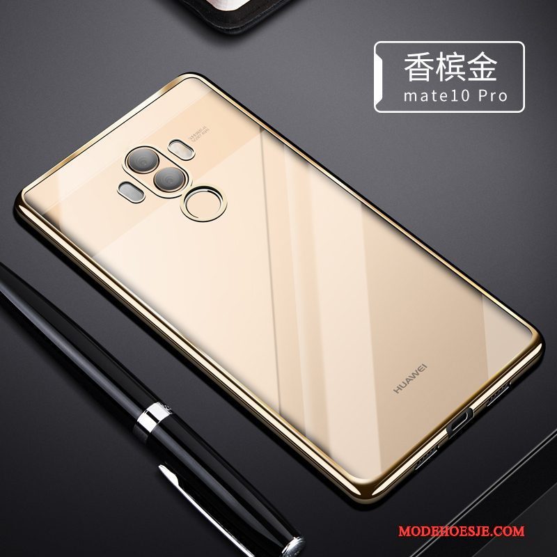 Hoesje Huawei Mate 10 Pro Zacht Duntelefoon, Hoes Huawei Mate 10 Pro Bescherming Goud Doorzichtig