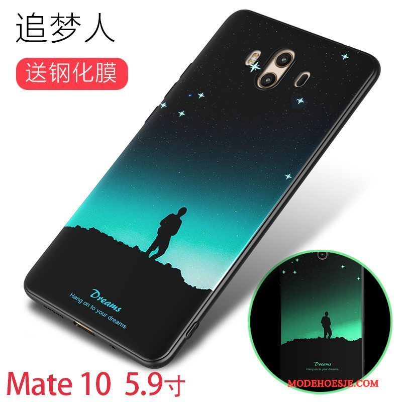 Hoesje Huawei Mate 10 Scheppend Telefoon Anti-fall, Hoes Huawei Mate 10 Siliconen Groen Lichtende