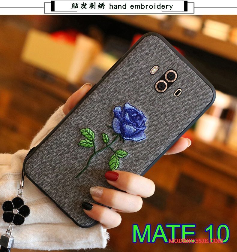 Hoesje Huawei Mate 10 Siliconen Donkerblauwtelefoon, Hoes Huawei Mate 10 Bescherming Achterklep Borduurwerk