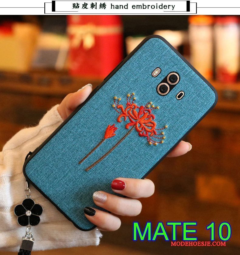 Hoesje Huawei Mate 10 Siliconen Donkerblauwtelefoon, Hoes Huawei Mate 10 Bescherming Achterklep Borduurwerk