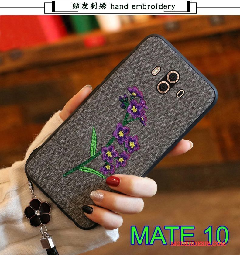 Hoesje Huawei Mate 10 Siliconen Donkerblauwtelefoon, Hoes Huawei Mate 10 Bescherming Achterklep Borduurwerk