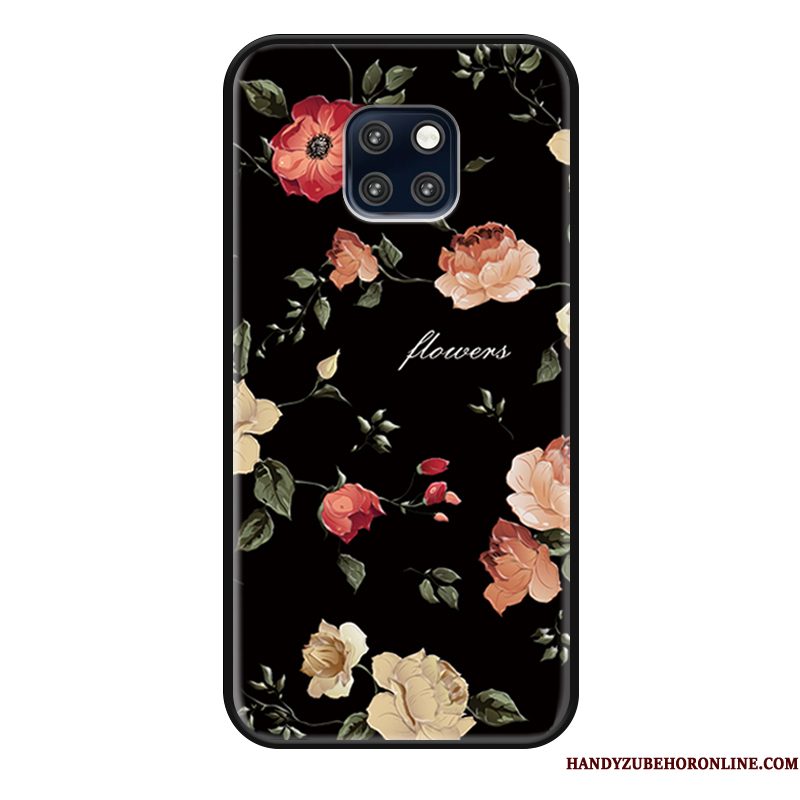 Hoesje Huawei Mate 20 Rs Siliconen Bloemen Zwart, Hoes Huawei Mate 20 Rs Reliëf Hanger Grijs