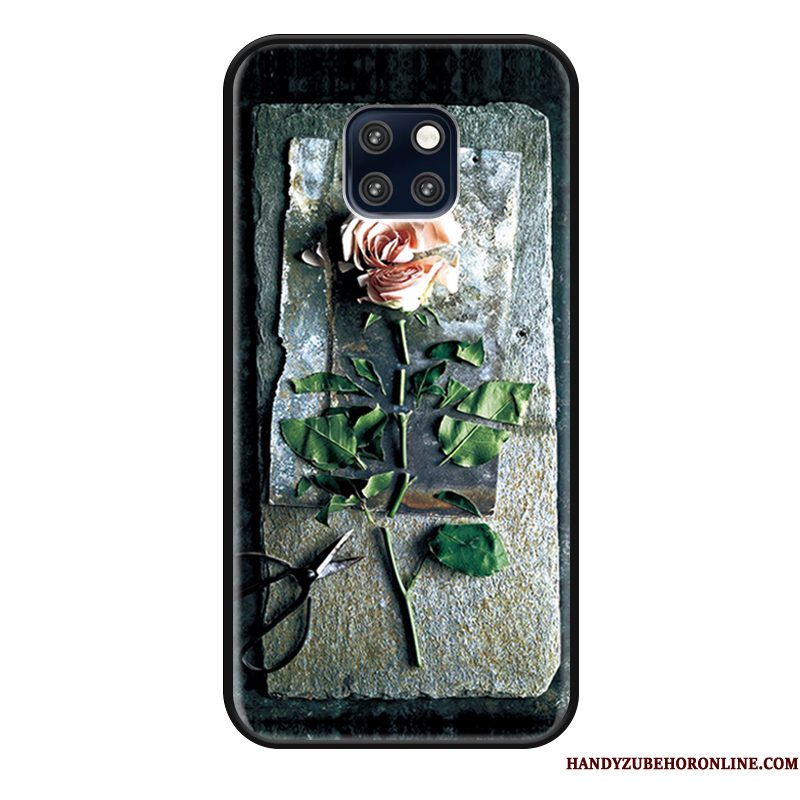 Hoesje Huawei Mate 20 Rs Siliconen Bloemen Zwart, Hoes Huawei Mate 20 Rs Reliëf Hanger Grijs