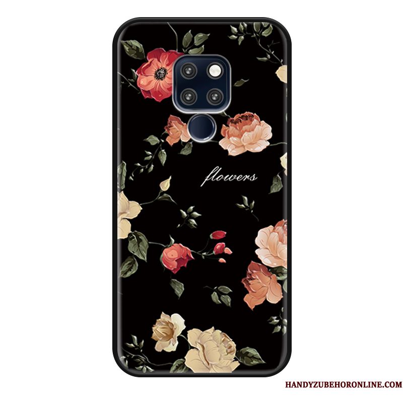 Hoesje Huawei Mate 20 X Bescherming Hanger Roze, Hoes Huawei Mate 20 X Scheppend Zwart Bloemen