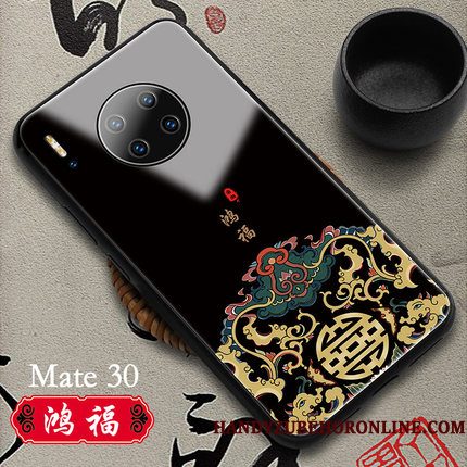 Hoesje Huawei Mate 30 Glas Chinese Stijl, Hoes Huawei Mate 30 Echte Wit