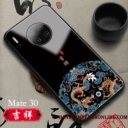 Hoesje Huawei Mate 30 Glas Chinese Stijl, Hoes Huawei Mate 30 Echte Wit