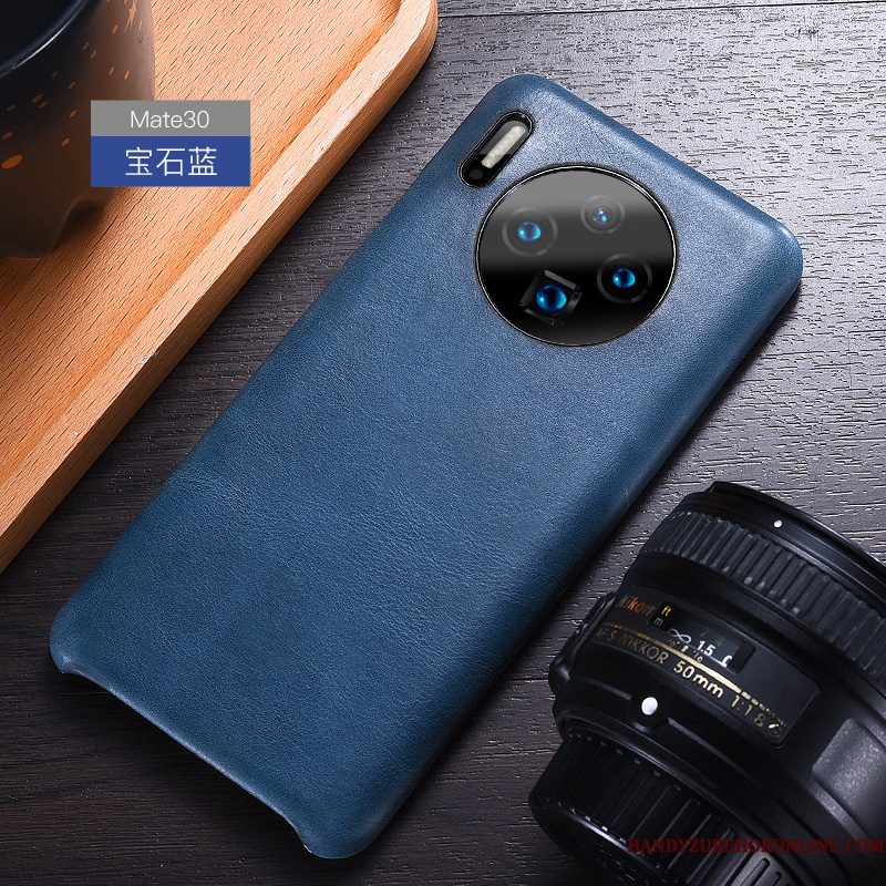 Hoesje Huawei Mate 30 Leer Persoonlijk Koe, Hoes Huawei Mate 30 Bescherming Telefoon Blauw