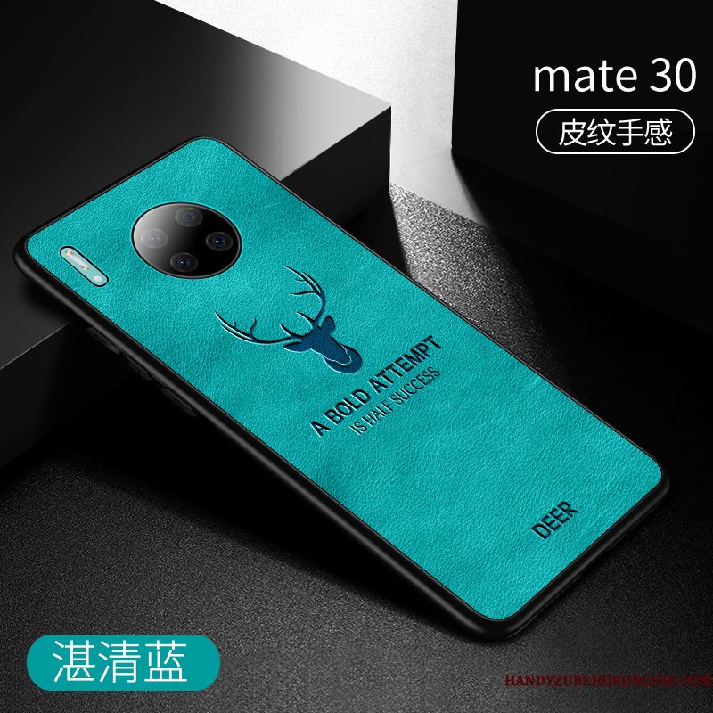 Hoesje Huawei Mate 30 Leer Telefoon Trendy Merk, Hoes Huawei Mate 30 Bescherming Dun Blauw