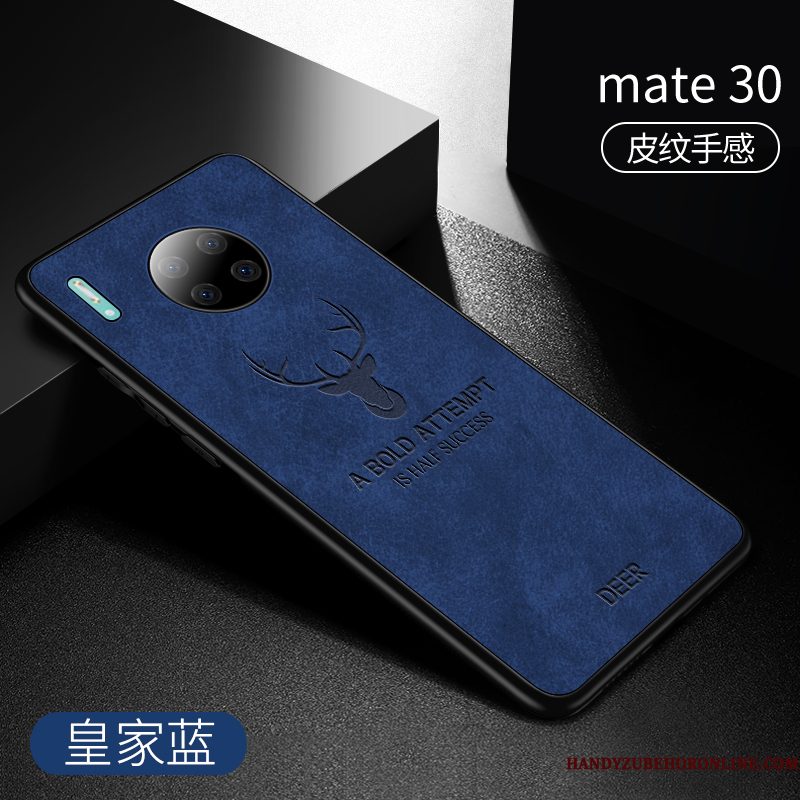 Hoesje Huawei Mate 30 Leer Telefoon Trendy Merk, Hoes Huawei Mate 30 Bescherming Dun Blauw
