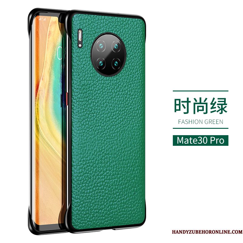 Hoesje Huawei Mate 30 Pro Leer Groen Omlijsting, Hoes Huawei Mate 30 Pro Bescherming Anti-fall High End