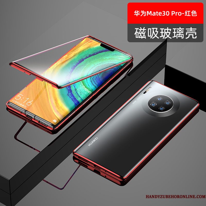 Hoesje Huawei Mate 30 Pro Zakken Anti-fall Net Red, Hoes Huawei Mate 30 Pro Bescherming Glas Purper