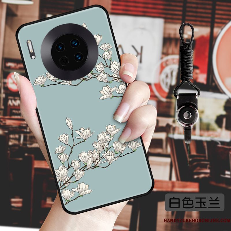 Hoesje Huawei Mate 30 Vintage Bloemen Wind, Hoes Huawei Mate 30 Zacht Zwarttelefoon