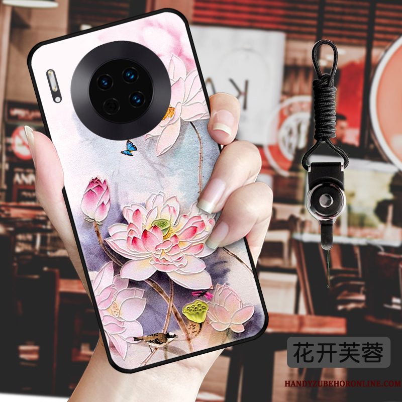 Hoesje Huawei Mate 30 Vintage Bloemen Wind, Hoes Huawei Mate 30 Zacht Zwarttelefoon