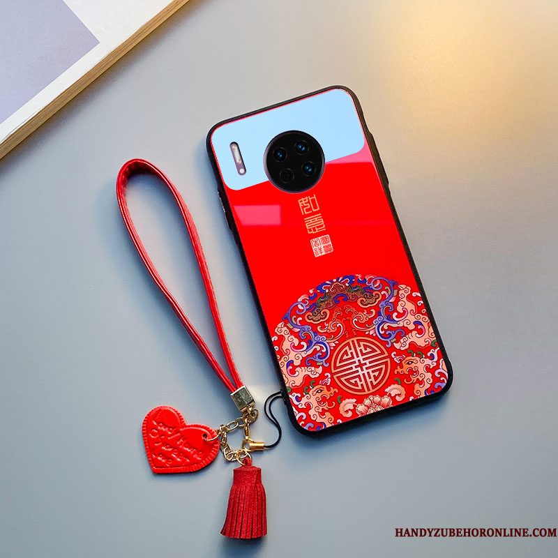 Hoesje Huawei Mate 30 Zakken Telefoon Net Red, Hoes Huawei Mate 30 Siliconen Glas Anti-fall