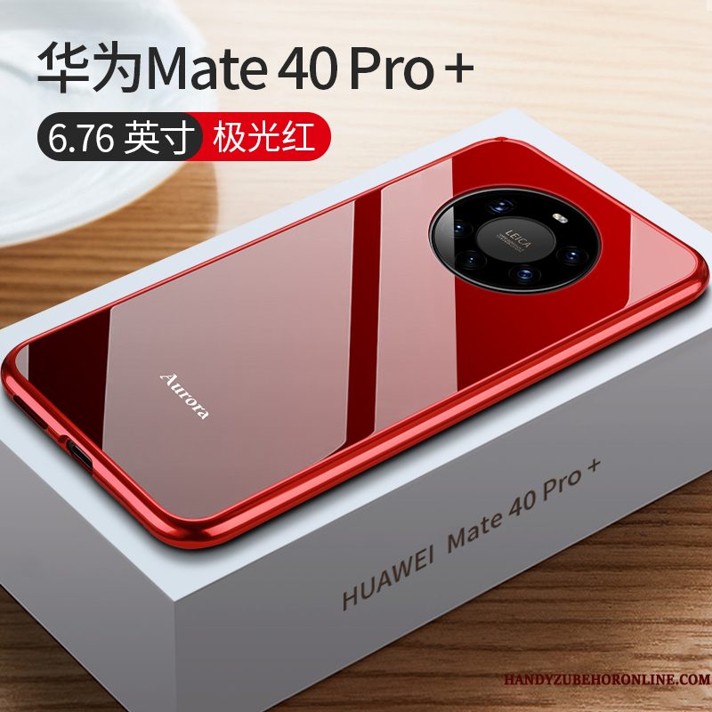 Hoesje Huawei Mate 40 Pro+ Metaal Rood Nieuw, Hoes Huawei Mate 40 Pro+ Bescherming Net Red Glas