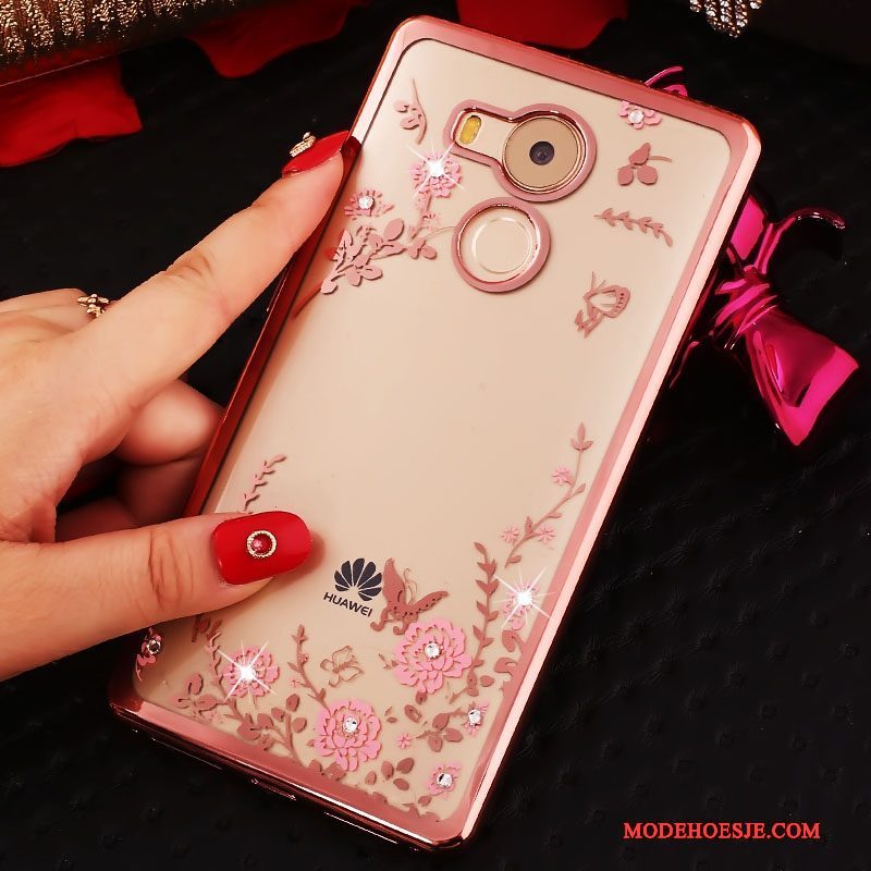 Hoesje Huawei Mate 8 Bescherming Anti-fall Roze, Hoes Huawei Mate 8 Strass Trend Ring