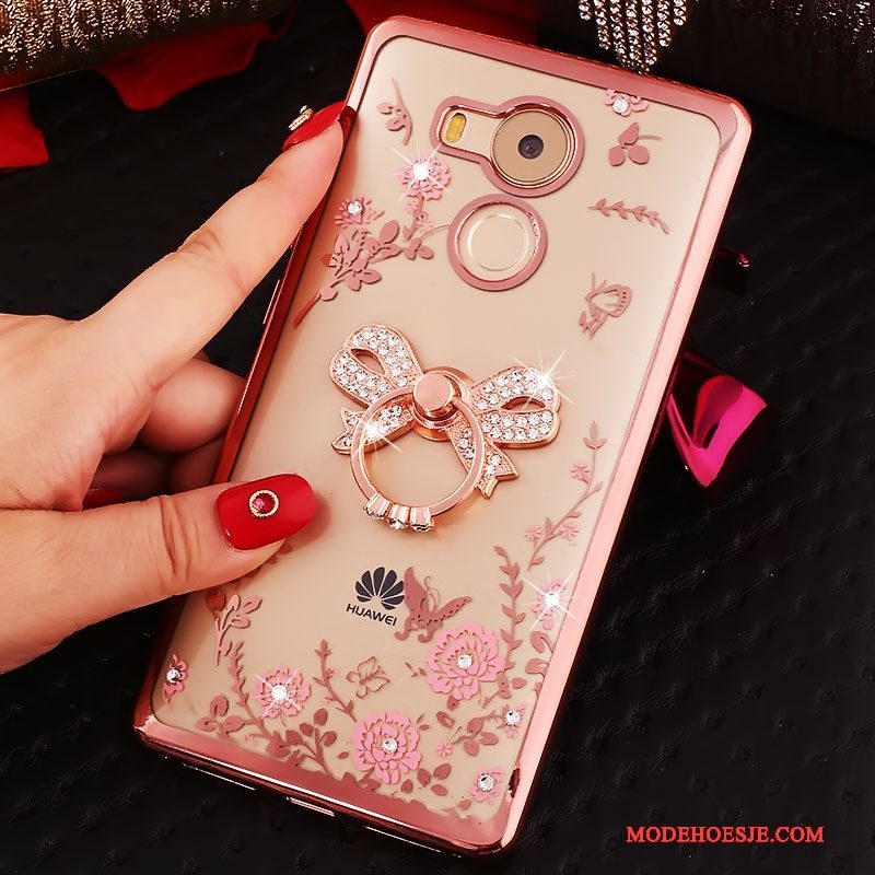 Hoesje Huawei Mate 8 Bescherming Anti-fall Roze, Hoes Huawei Mate 8 Strass Trend Ring