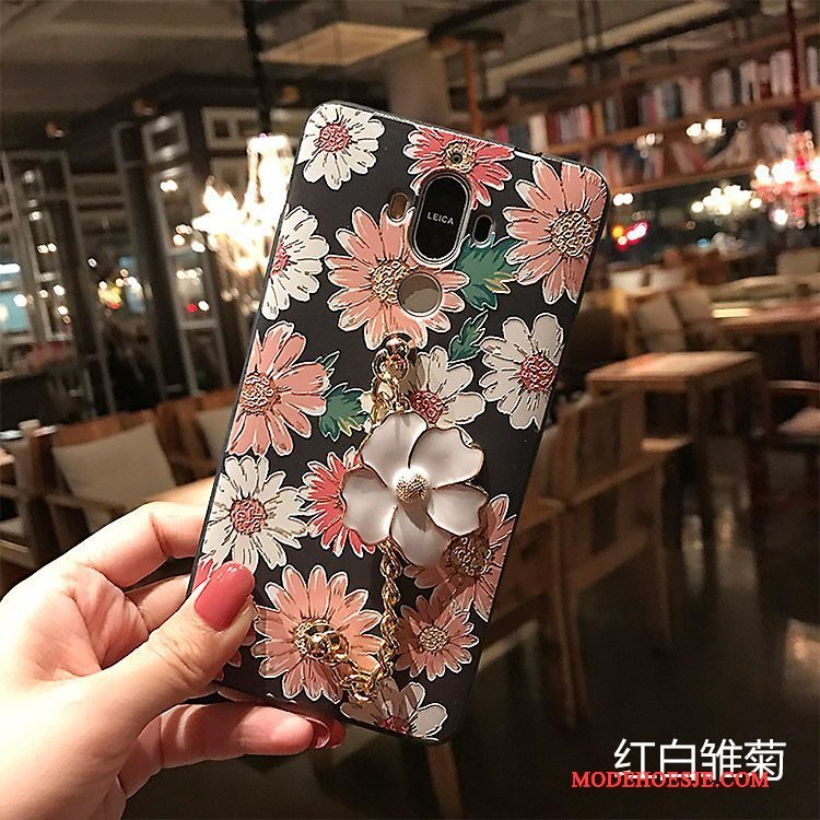 Hoesje Huawei Mate 8 Bescherming Bloemen Schrobben, Hoes Huawei Mate 8 Zacht Telefoon Zwart