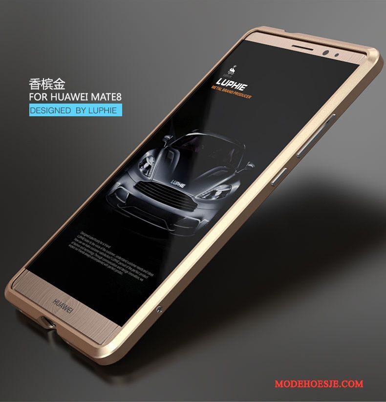 Hoesje Huawei Mate 8 Metaal Telefoon Dun, Hoes Huawei Mate 8 Bescherming Goud Omlijsting