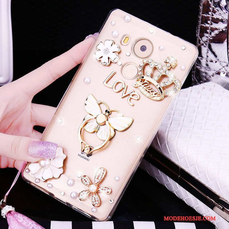 Hoesje Huawei Mate 8 Strass Anti-fall Goud, Hoes Huawei Mate 8 Zacht Trend Hanger