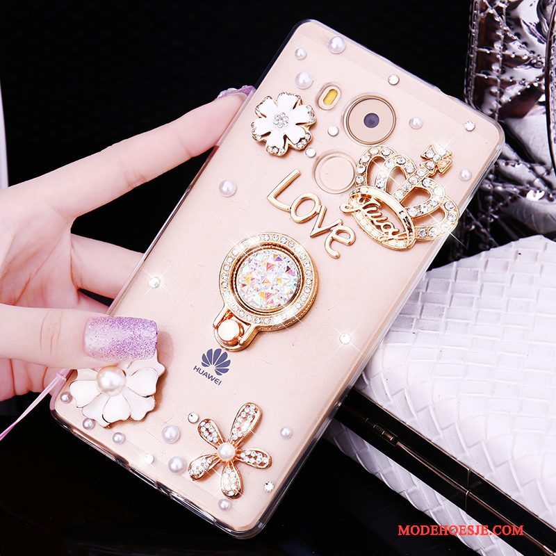 Hoesje Huawei Mate 8 Strass Anti-fall Goud, Hoes Huawei Mate 8 Zacht Trend Hanger