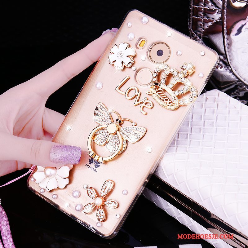 Hoesje Huawei Mate 8 Strass Anti-fall Goud, Hoes Huawei Mate 8 Zacht Trend Hanger