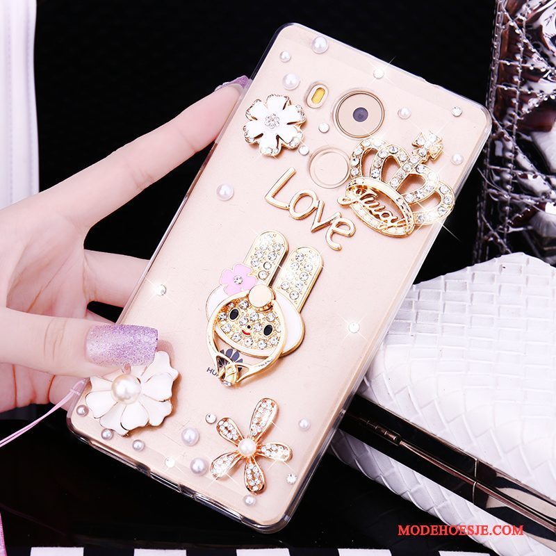 Hoesje Huawei Mate 8 Strass Anti-fall Goud, Hoes Huawei Mate 8 Zacht Trend Hanger