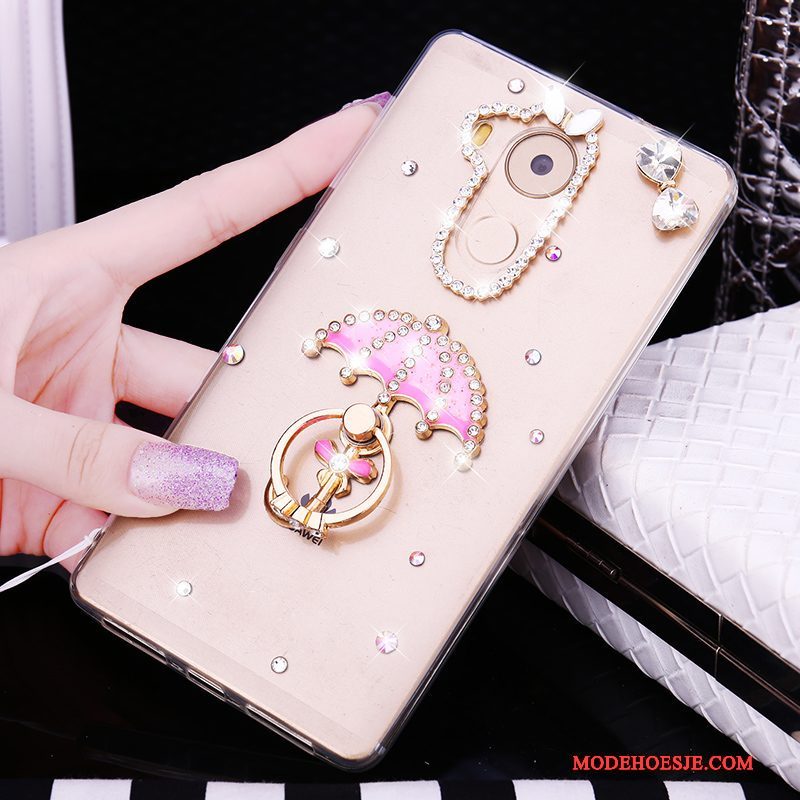 Hoesje Huawei Mate 8 Strass Anti-fall Goud, Hoes Huawei Mate 8 Zacht Trend Hanger