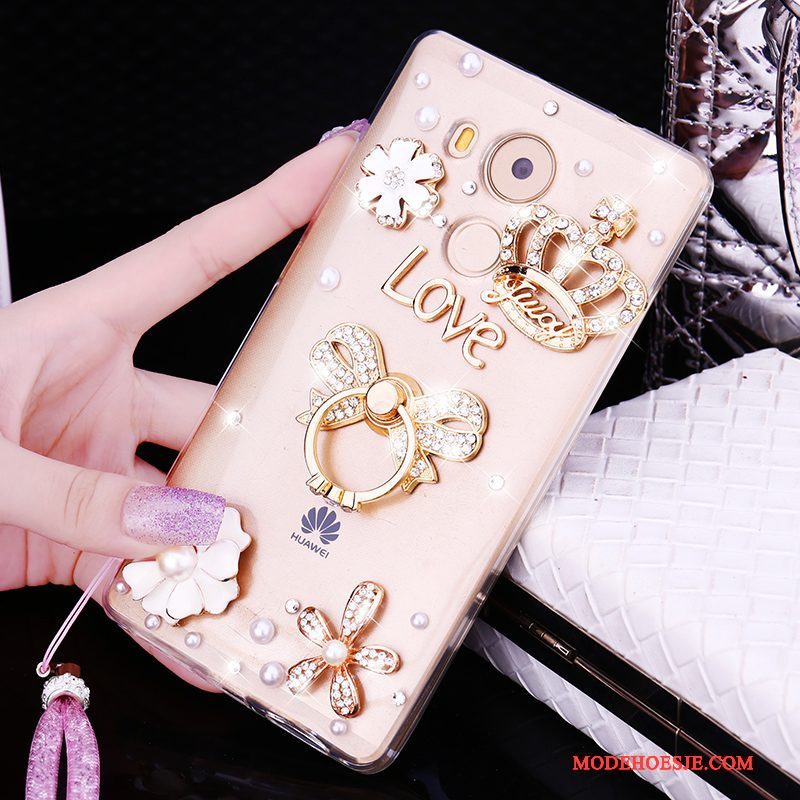 Hoesje Huawei Mate 8 Strass Anti-fall Goud, Hoes Huawei Mate 8 Zacht Trend Hanger