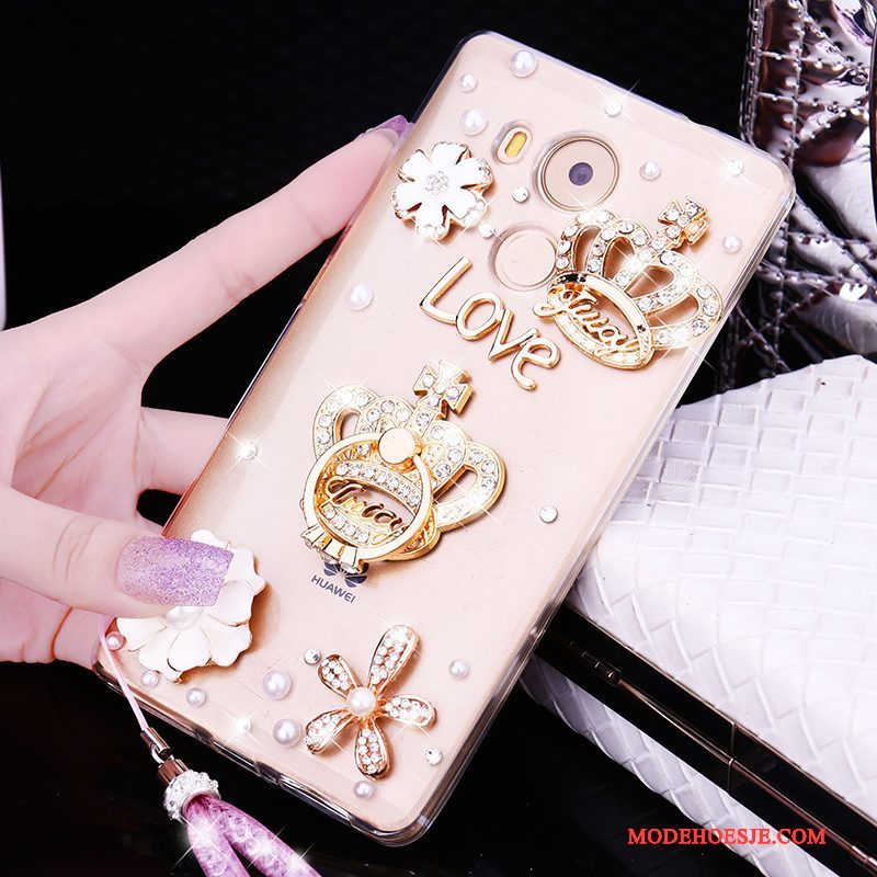 Hoesje Huawei Mate 8 Strass Anti-fall Goud, Hoes Huawei Mate 8 Zacht Trend Hanger