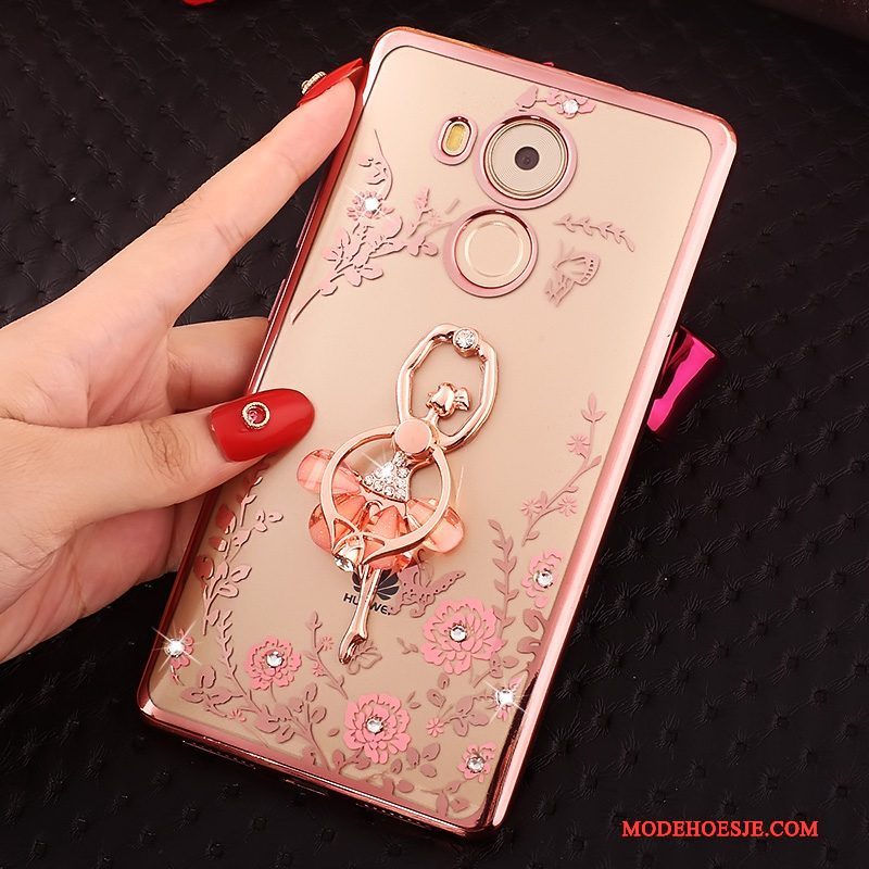 Hoesje Huawei Mate 8 Strass Goudtelefoon, Hoes Huawei Mate 8 Bescherming Roze