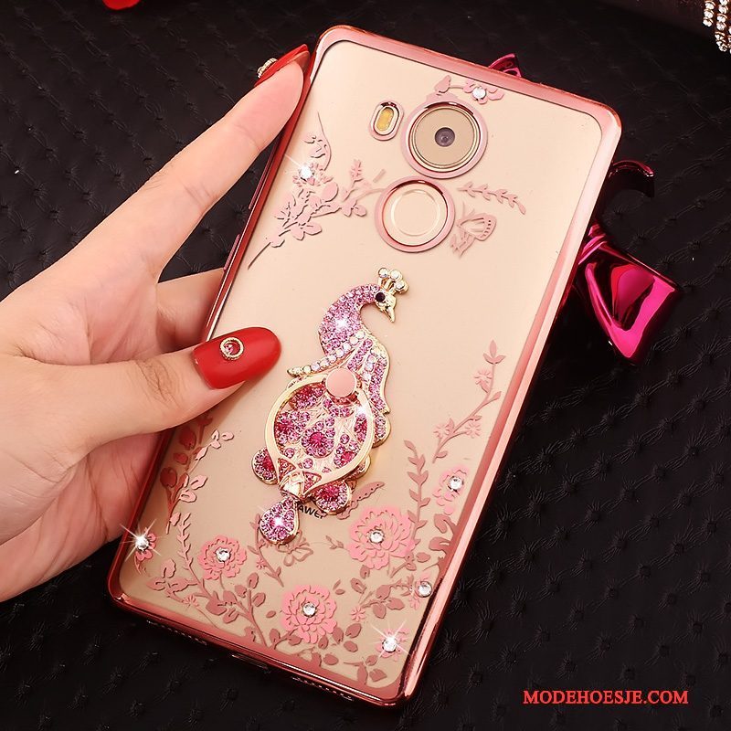 Hoesje Huawei Mate 8 Strass Goudtelefoon, Hoes Huawei Mate 8 Bescherming Roze