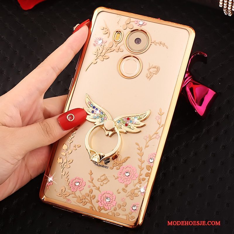 Hoesje Huawei Mate 8 Strass Goudtelefoon, Hoes Huawei Mate 8 Bescherming Roze