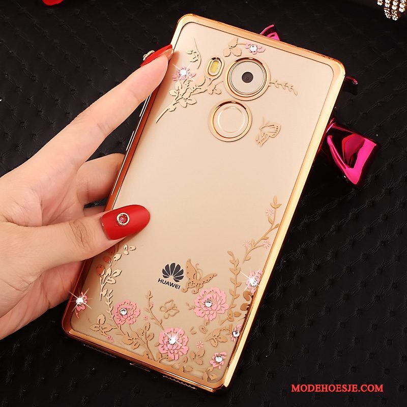 Hoesje Huawei Mate 8 Strass Goudtelefoon, Hoes Huawei Mate 8 Bescherming Roze