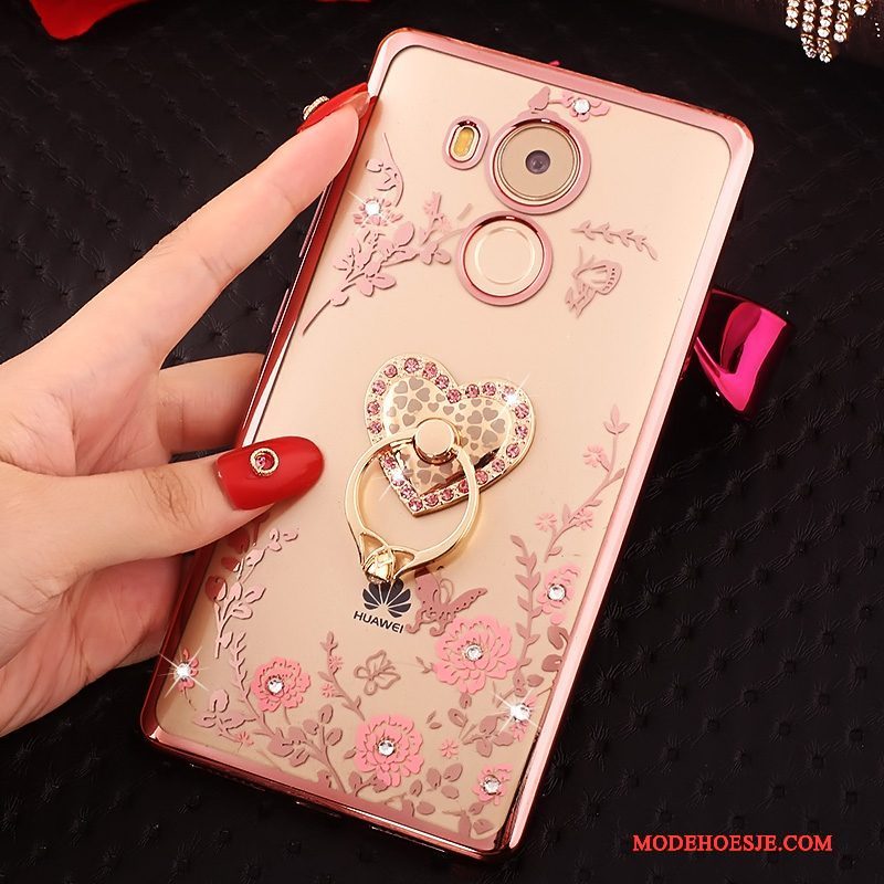 Hoesje Huawei Mate 8 Strass Goudtelefoon, Hoes Huawei Mate 8 Bescherming Roze