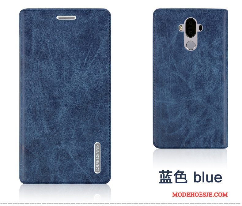 Hoesje Huawei Mate 9 Bescherming Achterklep Donkerblauw, Hoes Huawei Mate 9 Leer Telefoon