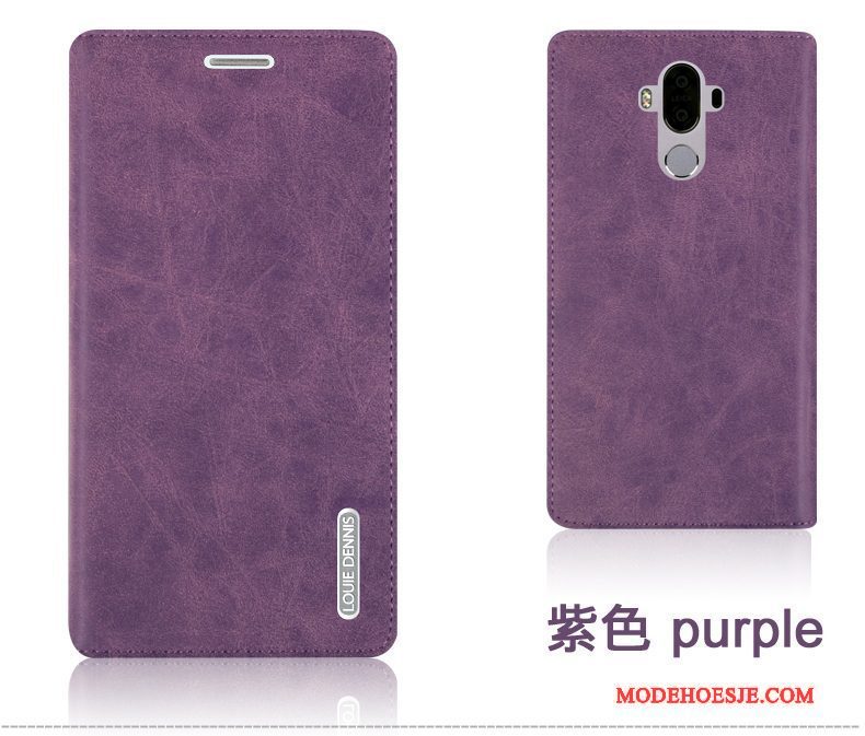 Hoesje Huawei Mate 9 Bescherming Achterklep Donkerblauw, Hoes Huawei Mate 9 Leer Telefoon