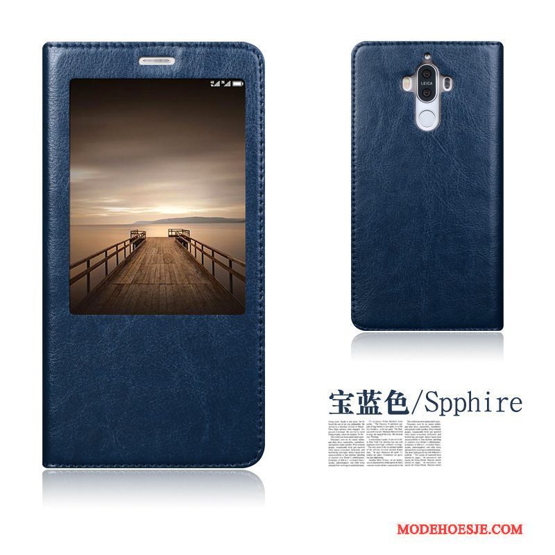 Hoesje Huawei Mate 9 Folio Donkerblauw Anti-fall, Hoes Huawei Mate 9 Leer Telefoon