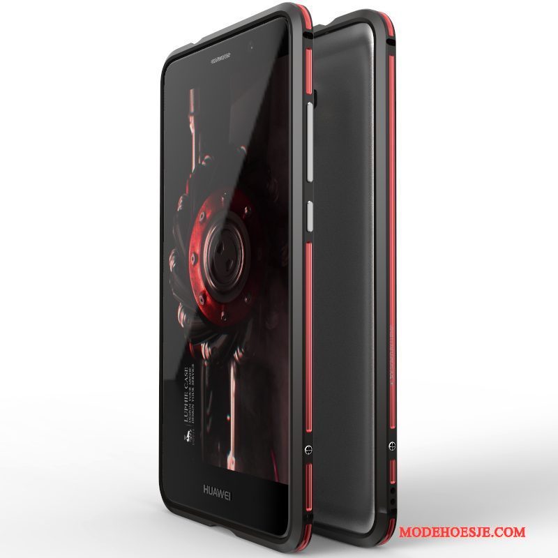 Hoesje Huawei Mate 9 Metaal Rood Omlijsting, Hoes Huawei Mate 9 Bescherming Telefoon Hanger